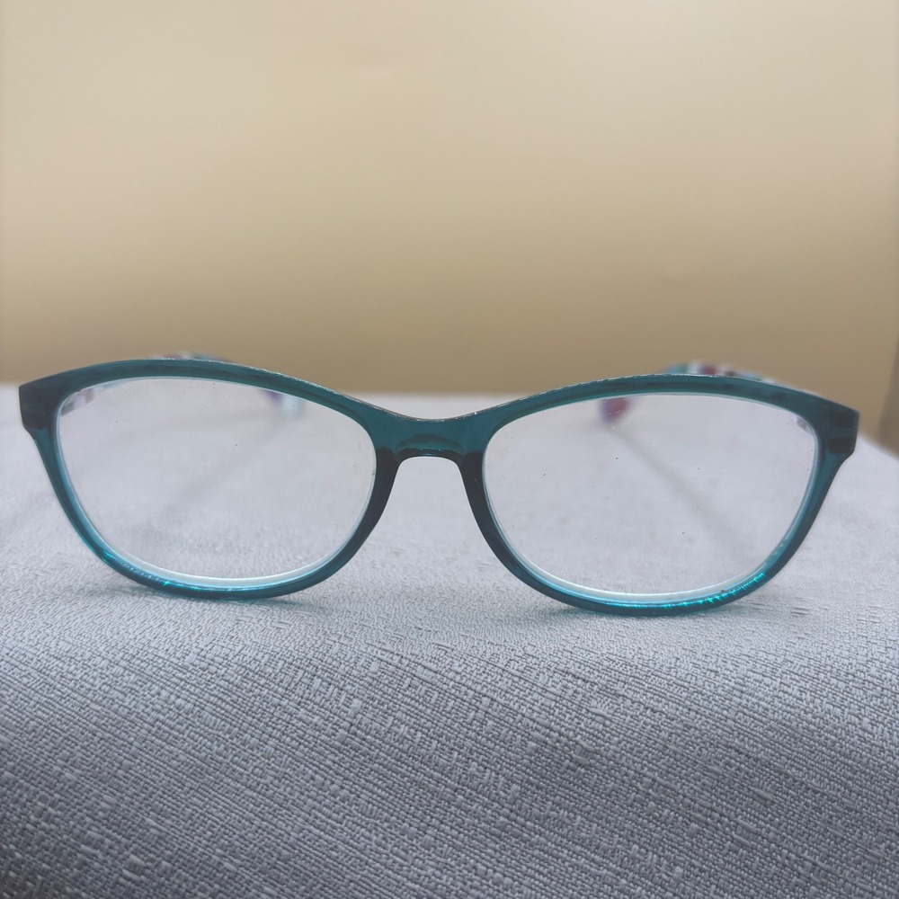 Equate Blue Teal Cat Eye Reading Glasses +2.00 Multi- Striped Temples 53-15-138